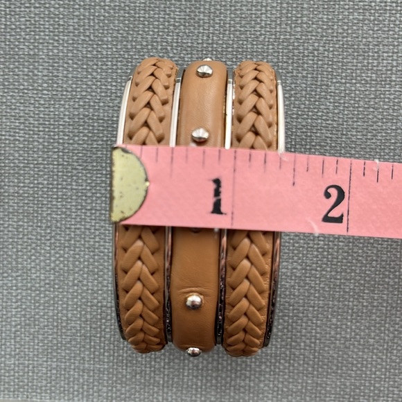 Authentic TOD’S Cuff Bracelet ~ in Light Brown Leather W/ Studded - Picture 13 of 16